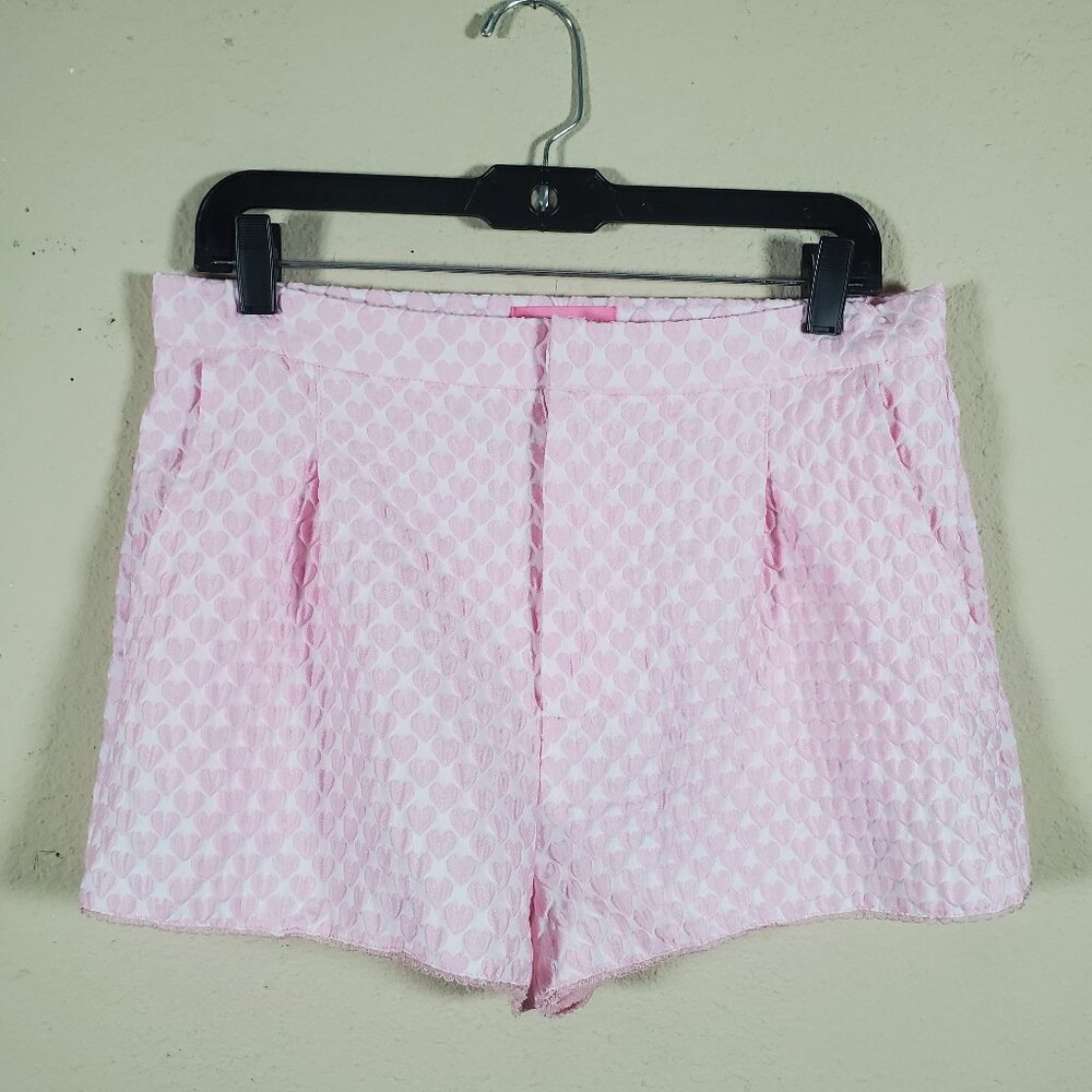 🩷 Dolls Kill Sugar Thrillz Pink Heart Jacquard Coquette Shorts – Size L
